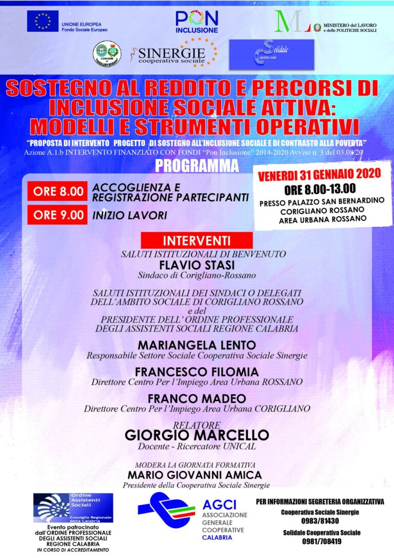 convegno sostegno al reddito 2020 cooperativa sociale Sinergie